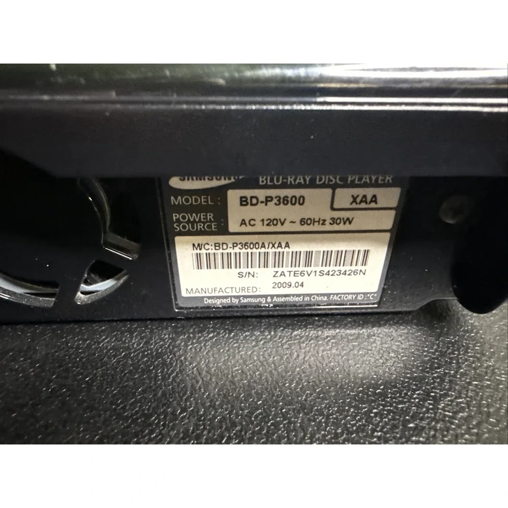 Samsung BD-P3600 Blu-Ray Disc DVD Player No Remote